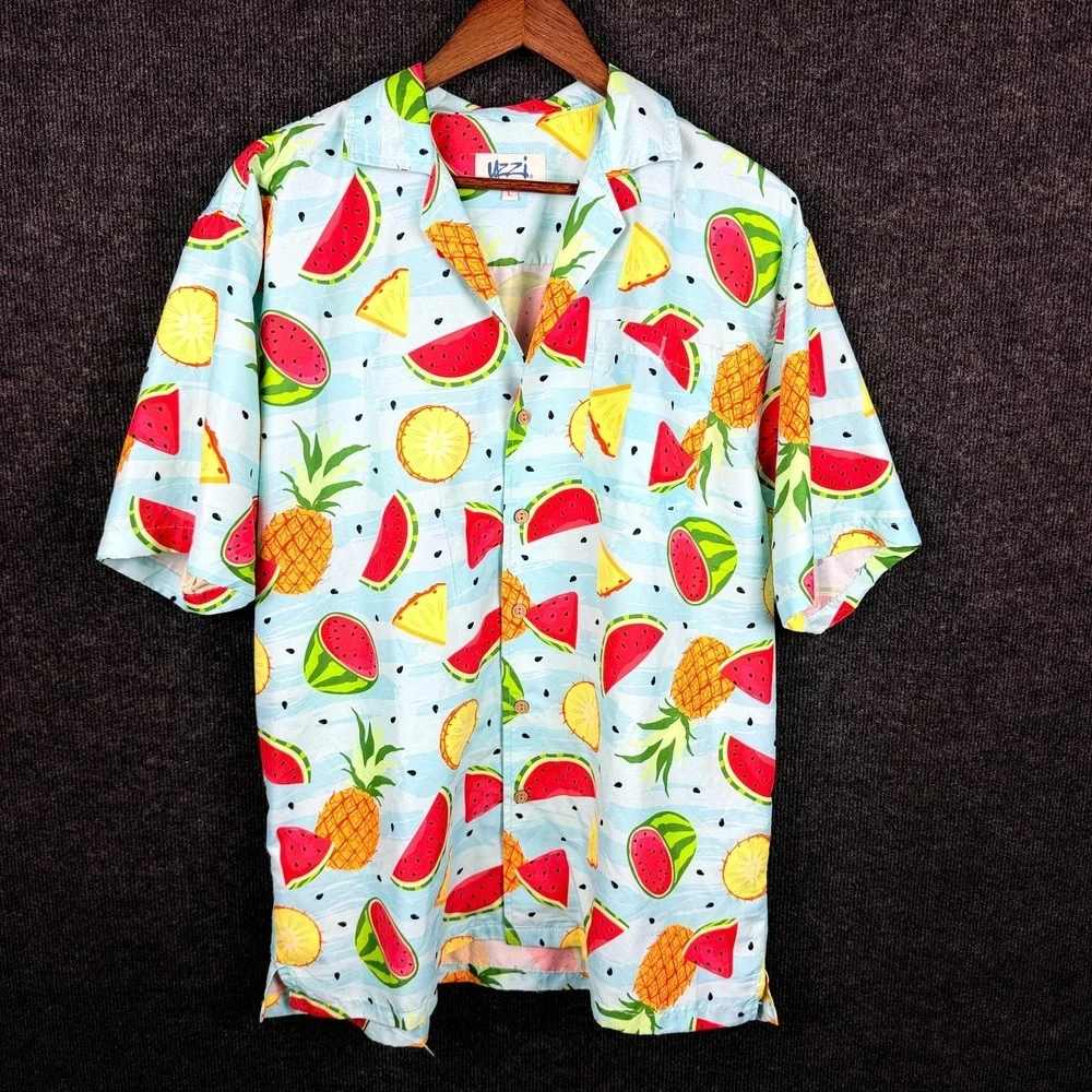 Uzzi Amphibious Gear Vintage Watermelon Pineapple Hawaiian Camp Shirt Large L